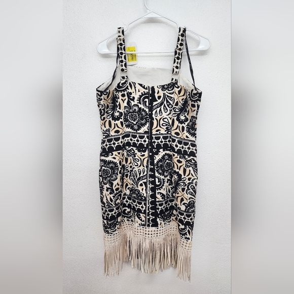 Tahari ASL Black and White Floral Mini Dress With Fringe - Picture 4 of 6